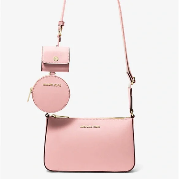 MICHAEL KORS Jet Set Saffiano Leather Crossbody Bag with Case for Apple AirPods - Picture 4 of 16